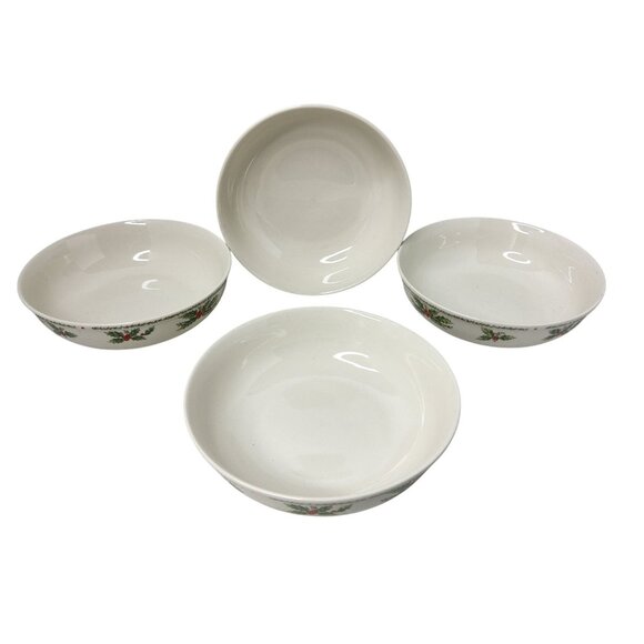 Vintage Set of 4 Ciera Fine Dinnerware Christmas Holly Berries Cereal Soup Bowls - Picture 7 of 10